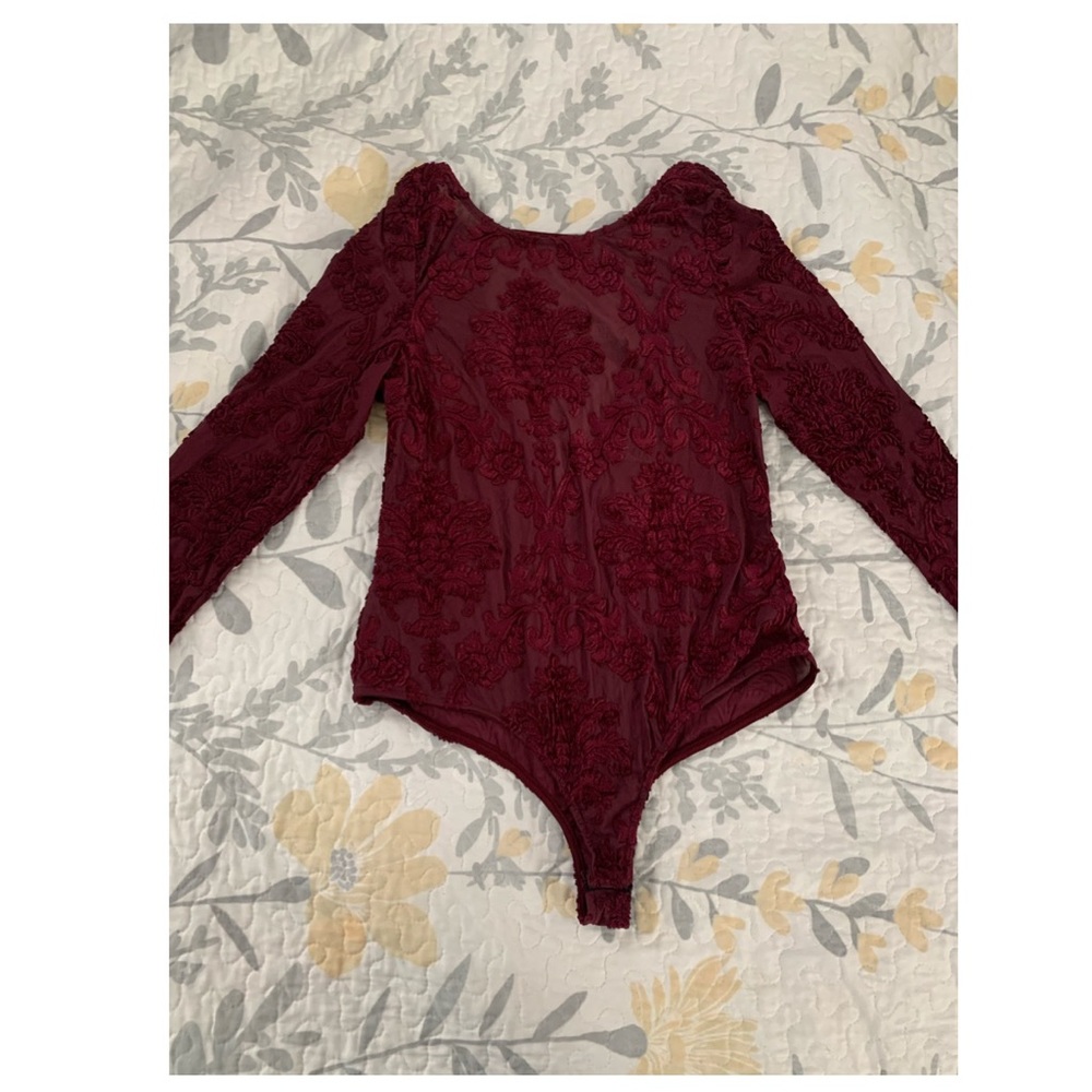 Plus Size Red-Plum Open Back Bodysuit